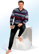 Schlafanzug mit V-Ausschnitt, Brusttasche und Ringeldessin 