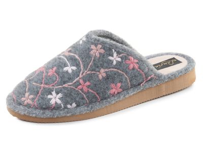 Laurina, leichte Damen-Hausschuhe, mit bunter Bl&uuml;ten-Stickerei 