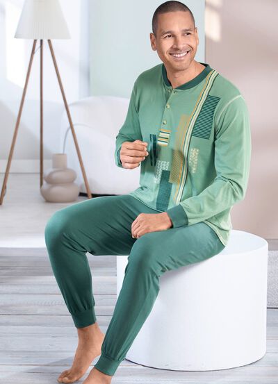 Schlafanzug mit Knopfleiste und B&uuml;ndchenabschl&uuml;ssen 