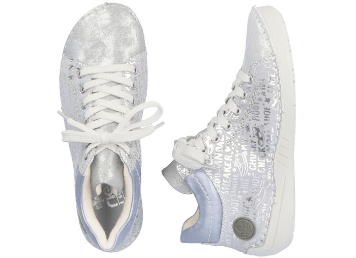 Rieker Schnür-Bootie aus originell bedrucktem Synthetikmaterial SILBERGRAU-BLEU