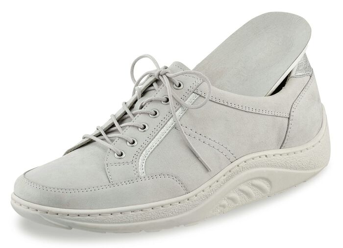 Waldläufer Schnürschuh mit edlen Metallicleder-Einsätzen PASTELLGRAU