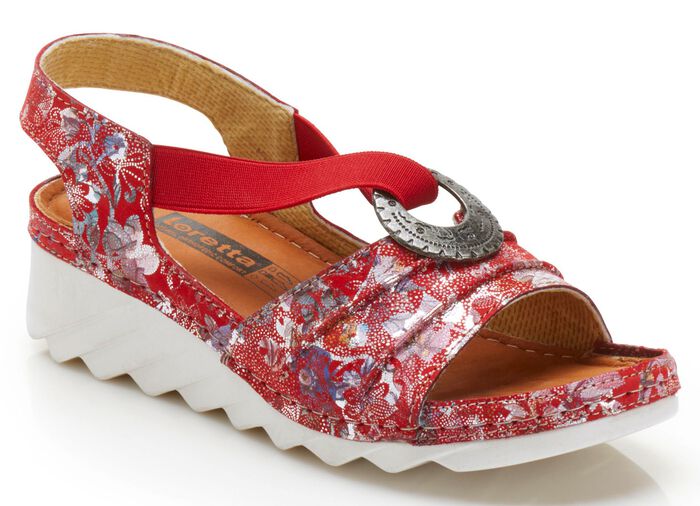 Sandale aus floral bedrucktem Nubukleder ROT