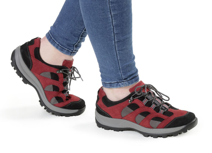 Waldläufer, sportliche Damen-Schnürschuhe, Weite H, mit herausnehmbarem Fußbett GRANATROT-SCHWARZ-GRAU