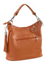 Laurina Kalbleder-Tasche mit reptilgepr&auml;gtem Besatz COGNAC