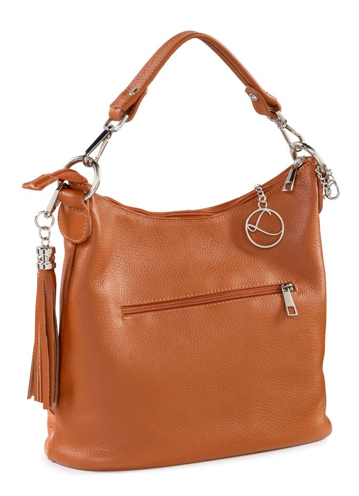 Laurina Kalbleder-Tasche mit reptilgepr&auml;gtem Besatz COGNAC