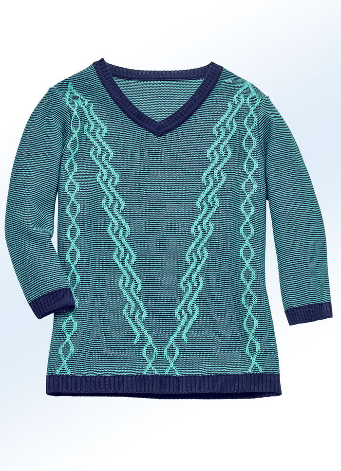 Pullover mit feinem Ringeldessin JADEGRÜN-MARINE