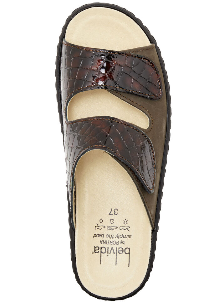 ELENA EDEN, bequeme Damen-Pantoletten, Weite H, mit herausnehmbarem Fußbett BRAUN-BORDEAUX