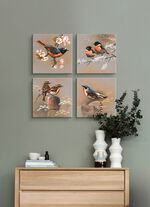 Hochwertiges Bilder-Set mit Vogelszenen, 4-teilig 