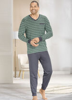 Schlafanzug allover dessiniert, mit V-Auschnitt und Bündchen 