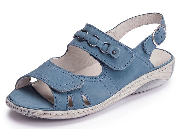 Waldl&auml;ufer, bequeme Damen-Sandalen, Weite G, mit herausnehmbarem Fu&szlig;bett JEANSBLAU