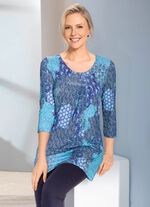 Longshirt mit F&auml;ltelung im Vorderteil in 3 Farben BLAU-BUNT