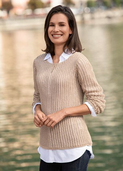 Pullover aus edel gl&auml;nzendem B&auml;ndchengarn 