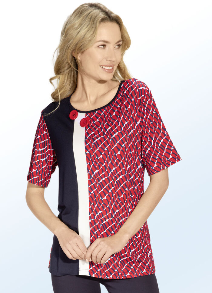 Allover gemustertes Shirt mit Zierknöpfen 