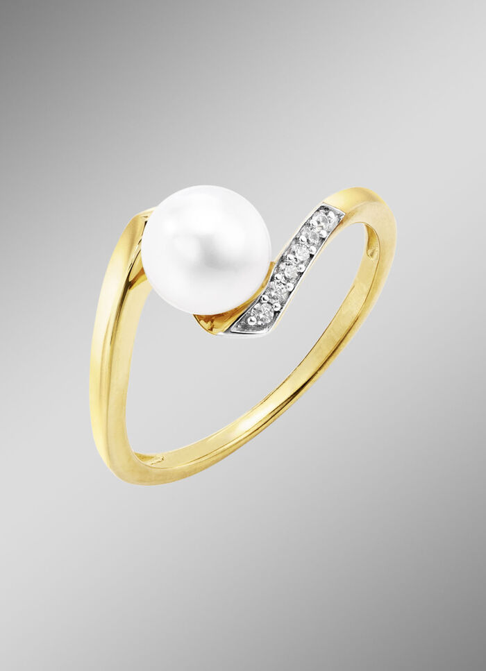 Damenring mit S&uuml;&szlig;wasser-Zuchtperle und synth. Zirkonia 