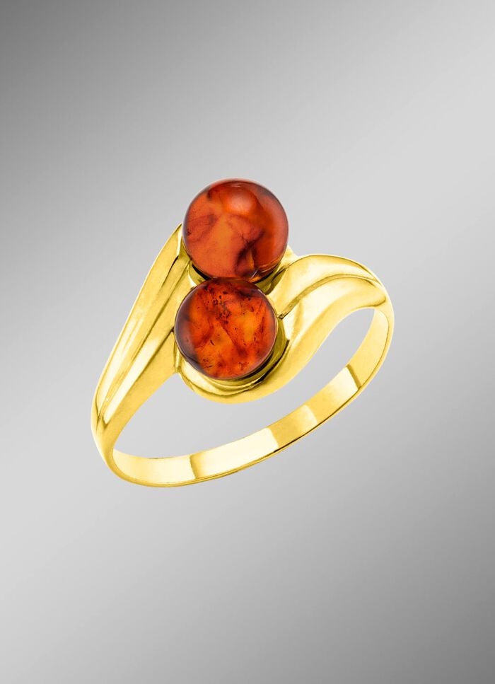 Damenring aus Gold mit echtem Bernstein 