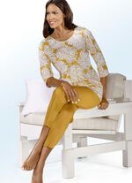 Schlafanzug mit Rundhals und 3/4-langen Ärmeln SAFRAN-WEISS