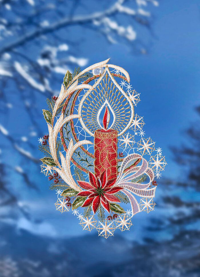 Fensterbild aus echter Plauener Spitze 