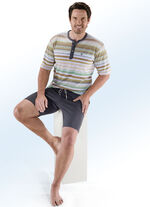 Hajo Klima Komfort Shorty mit Knopfleiste, garngefärbtem Ringeldessin 