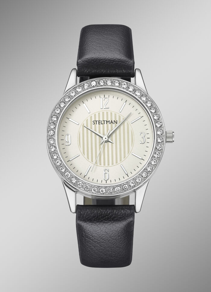 Quartz-Damenuhr mit 3 wechselbaren L&uuml;netten 