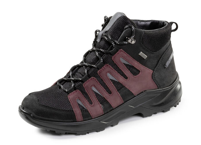 Wetterfester Schn&uuml;r-Bootie mit Klimamembrane ausgestattet SCHWARZ-BORDEAUX