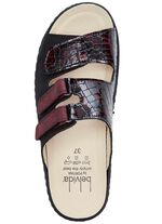 ELENA EDEN, bequeme Damen-Pantoletten, Weite H, mt herausnehmbarem Fu&szlig;bett SCHWARZ-BORDEAUX