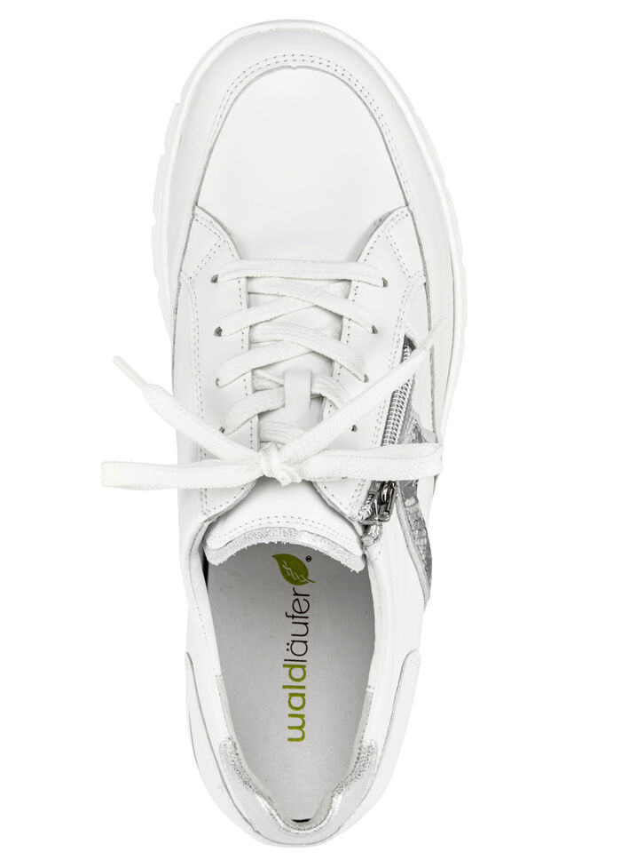 Waldläufer Schnürschuh aus interessantem Materialmix WEISS-ALTSILBER