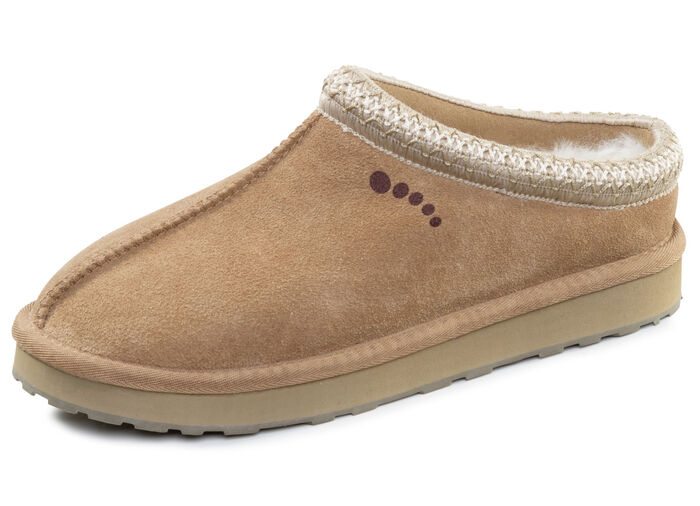 ELENA EDEN, warme Damen-Clogs, mit Lammfell CAMEL