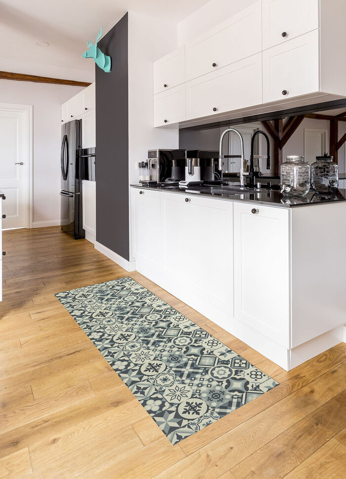 Strapazierfähiger Küchenläufer und -teppich im Fliesen-Design GRAU
