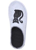 Klassiche Damen-Hausschuhe, Weite H, mit niedlicher Katzen-Applikation HELLGRAU