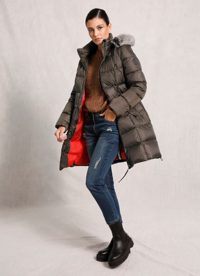 Daunen-Kurzmantel mit abnehmbarer Kapuze 