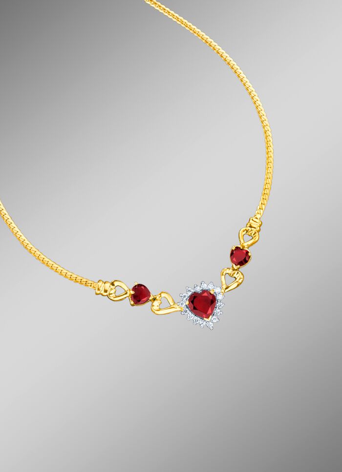 Herzcollier mit echt Granat und Wei&szlig;topas 
