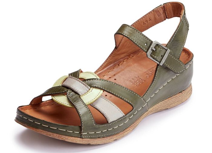 Gemini, klassische Damen-Sandalen, Weite G, mit Gummizug KHAKI-BUNT