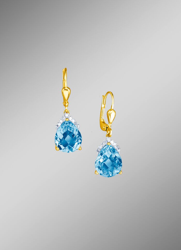 Ohrringe mit echt Blautopas und Diamanten 