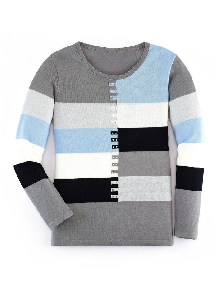 Pullover mit Strasszier GRAU-BLAU-MULTICOLOR