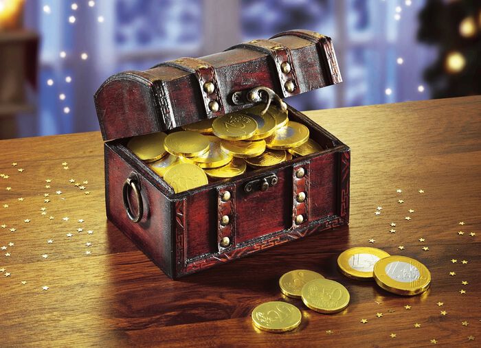 Schatztruhe mit Schoko-Münzen 