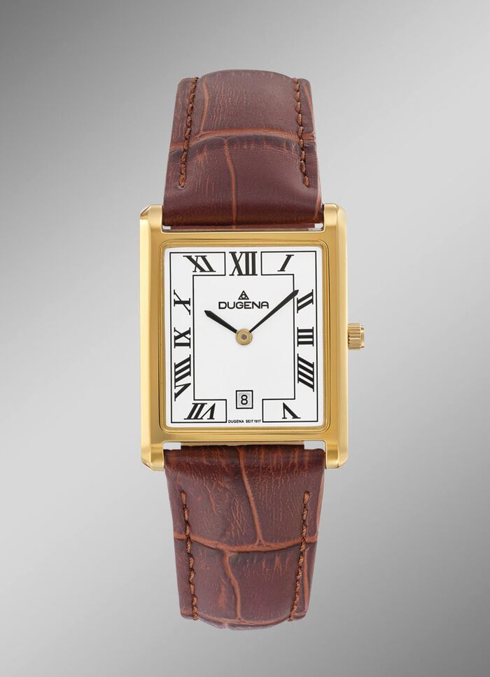 Dugena-Quartz-Herrenuhr mit Edelstahlgeh&auml;use und Lederband 