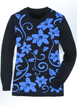 Pullover mit Jacquardmuster und Cloqué-Effekten BLAU-SCHWARZ