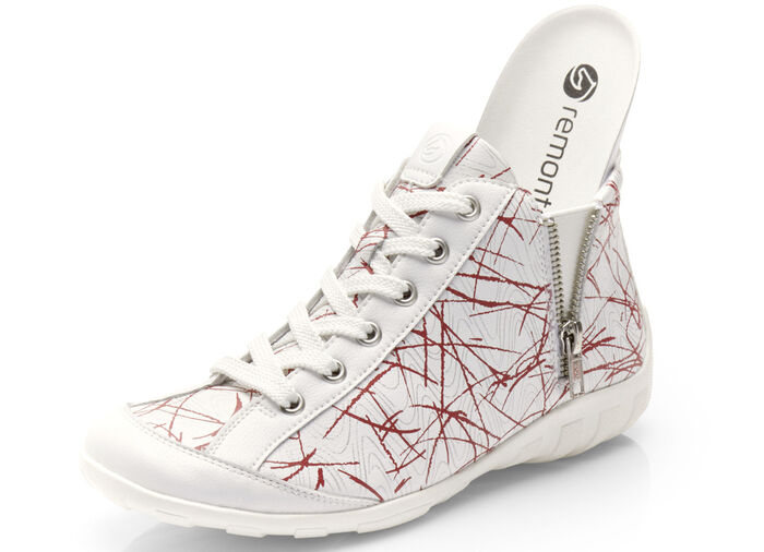 Remonte Schnür-Stiefelette aus effektvoll bedrucktem Nappaleder WEISS-ROT