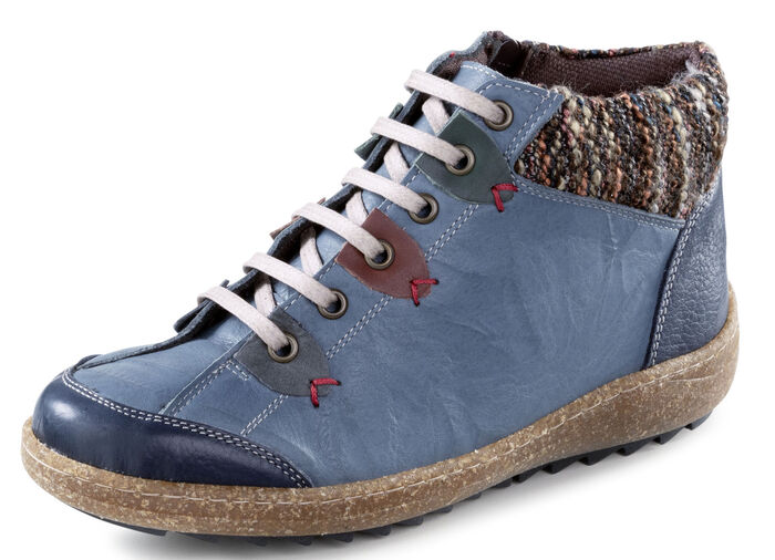 ELENA EDEN Schnür-Bootie mit Knitter-Effekt JEANS-BUNT