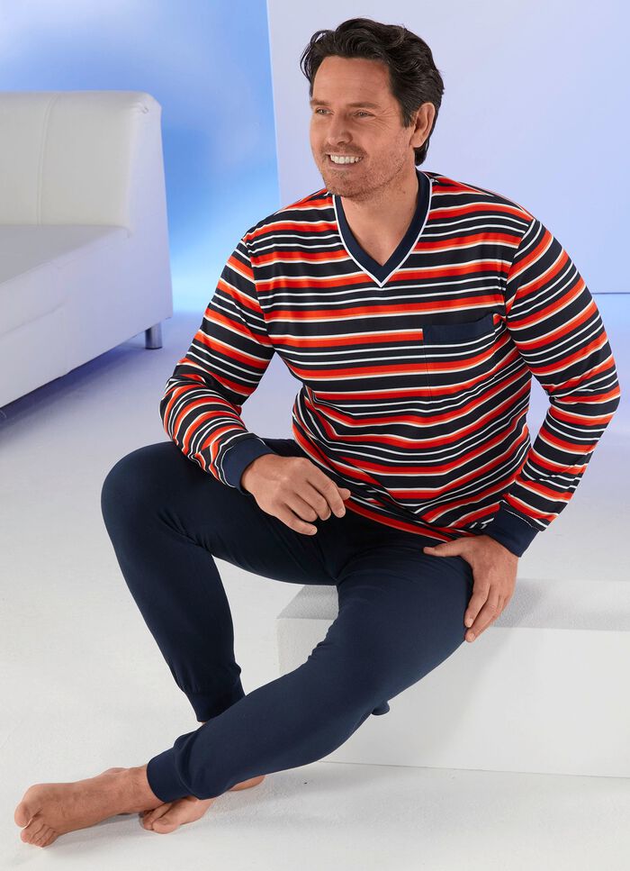 Schlafanzug mit V-Ausschnitt und Ringeldessin 