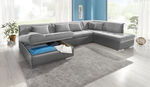 Wohnlandschaft mit Bettfunktion GRAU-SILBER