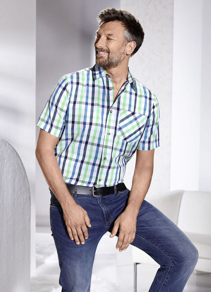Kariertes Hemd mit Brusttasche in 2 Farben GRÜN-BLAU-WEISS KARIERT