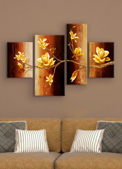 Bilder-Set, 4-teilig, Zweig mit Magnolienblüten 
