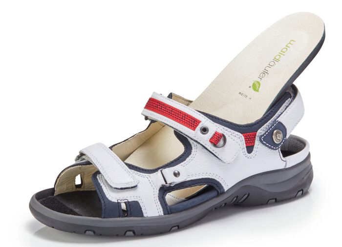 Waldl&auml;ufer, sportliche Damen-Sandalen, Weite H, mit herausnehmbarem Fu&szlig;bett WEISS-BLAU-ROT