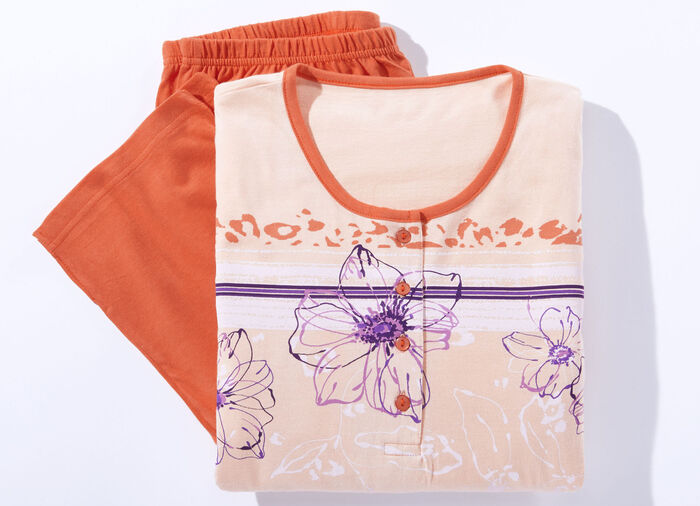 Schlafanzug mit 3/4-langen Ärmeln und wadenlanger Hose APRICOT-BUNT