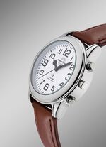 Funk-Herrenuhr mit Lederband und sprechender Zeitansage 