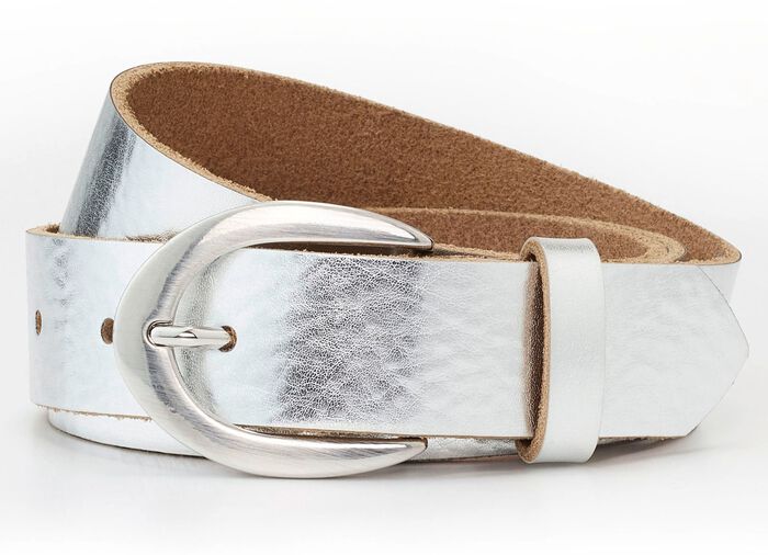 Modischer Damen-G&uuml;rtel, aus Leder, 3 cm breit SILBER