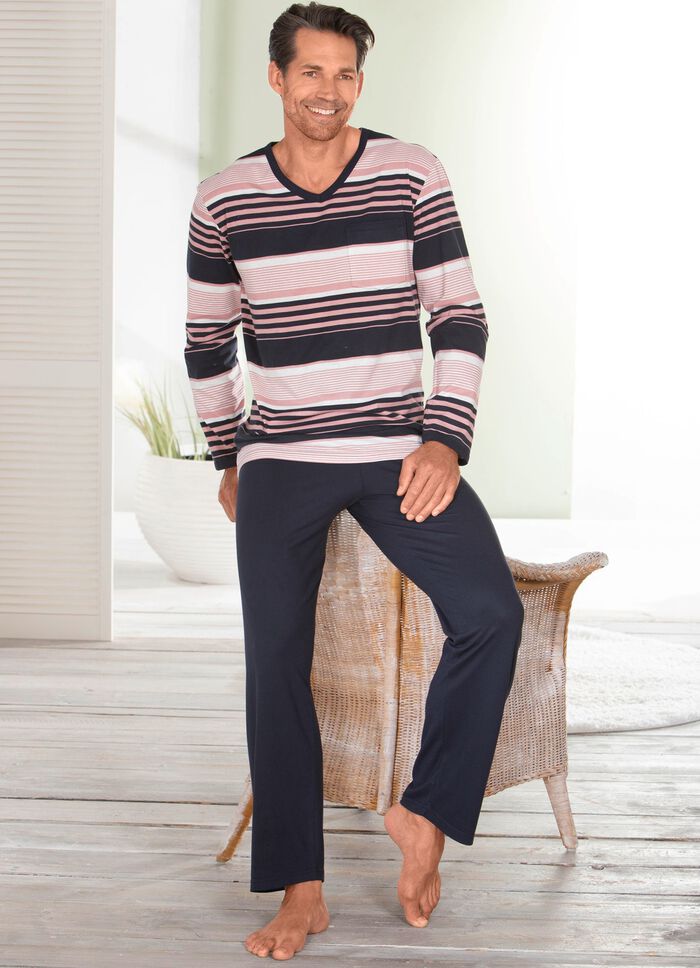 Schlafanzug mit V-Ausschnitt und offenen Abschl&uuml;ssen 