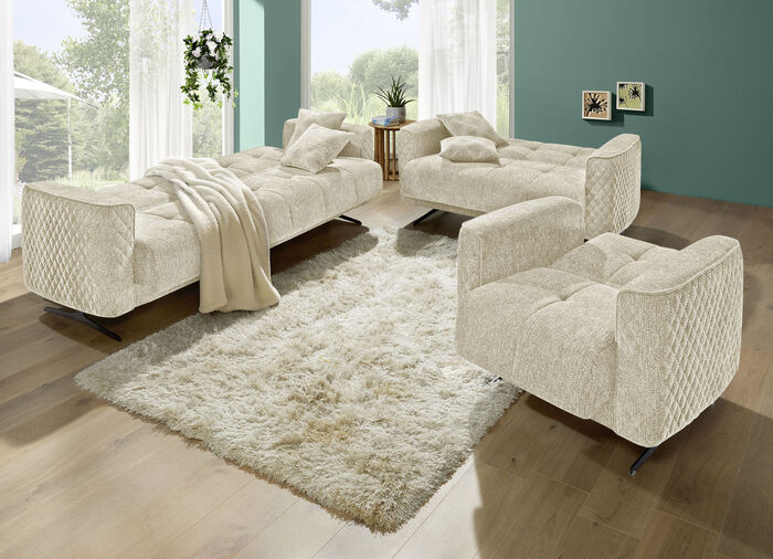 Polstermöbel mit Bettfunktion und Dekokissen CREME