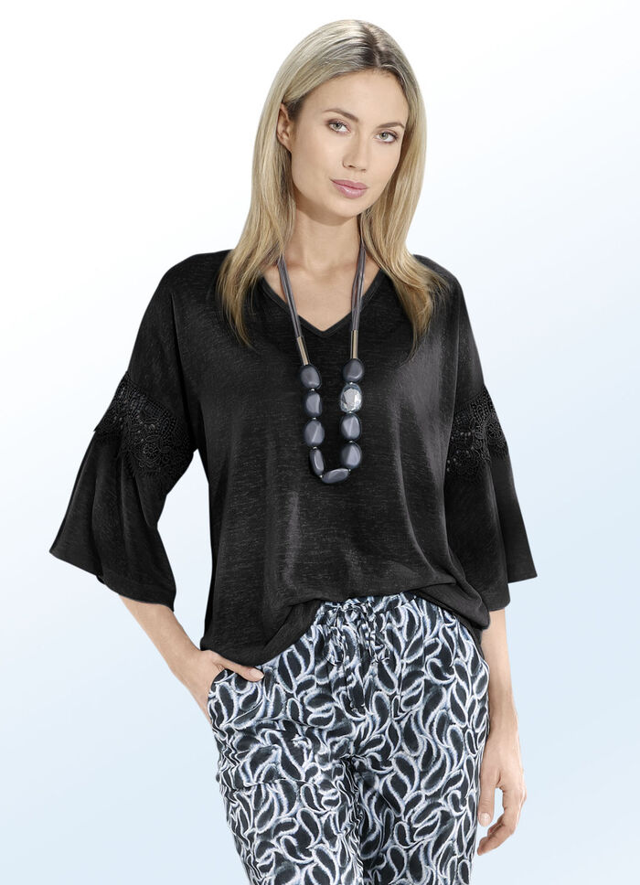 Shirt mit Spitzenverarbeitung  SCHWARZ